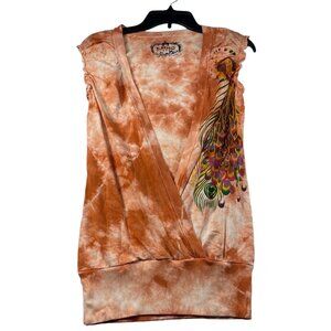 Buffalo David Bitton Blouse Womens size XS Coral Tie Dye Crossover  Embroidered